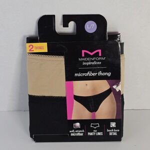 L/7 Maidenform Thong Inspirations Panties No Line Microfiber (2 Pair) Black/Tan